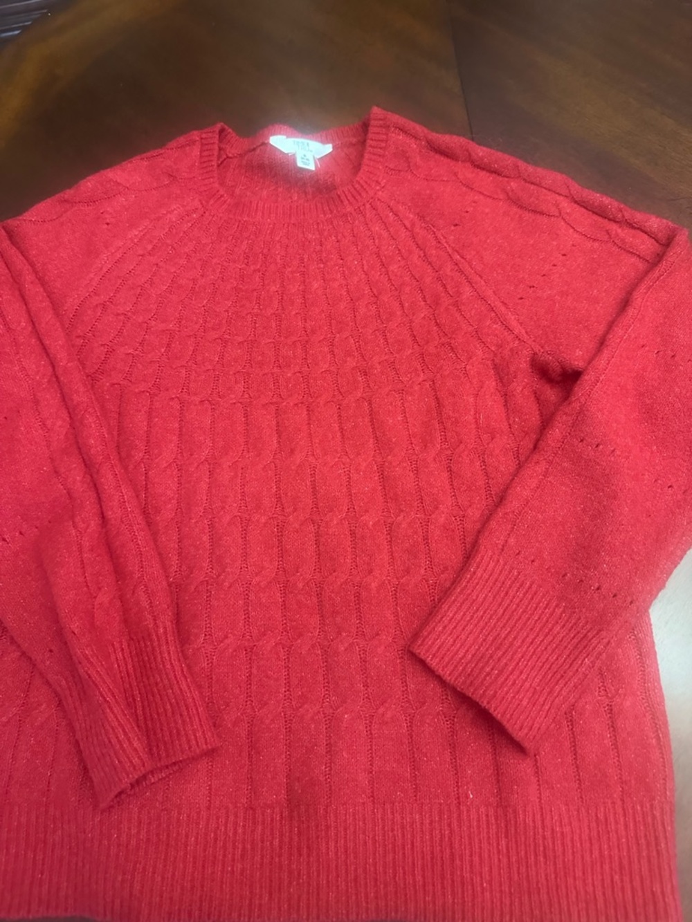 Time and Tru Red Cable-Knit Crewneck Academia Sweater